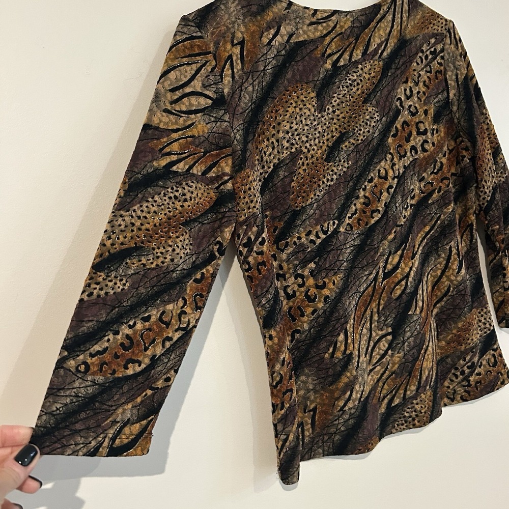 Vtg USA Made Animal Print Leopard Top Sz M Sheer Stretch Brittany Black - Picture 8 of 12
